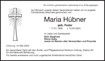 Traueranzeige von Maria Hübner von Neue Presse Coburg