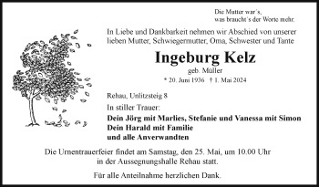 Traueranzeige von Ingeburg Kelz von Frankenpost