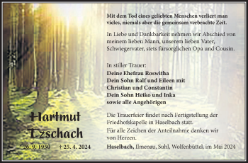Traueranzeige von Hartmut Tzschach von Südthüringer Presse
