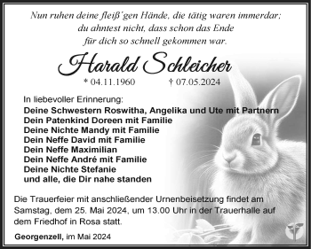 Traueranzeige von Harald Schleicher von Südthüringer Presse