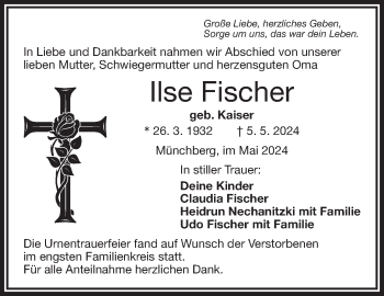 Traueranzeige von Ilse Fischer von Frankenpost