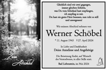 Traueranzeige von Werner Schöbel von Südthüringer Presse