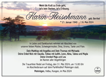 Traueranzeige von Karin Fleischmann von Südthüringer Presse