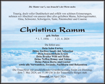 Traueranzeige von Christina Ramm von Südthüringer Presse