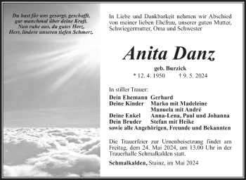 Traueranzeige von Anita Danz von Südthüringer Presse