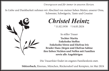 Traueranzeige von Christel Heintz von Südthüringer Presse