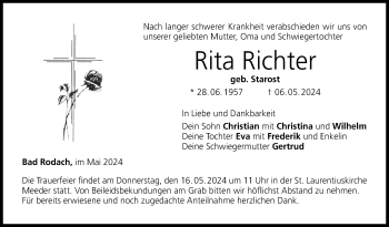 Traueranzeige von Rita Richter von Neue Presse Coburg