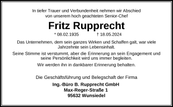 Traueranzeige von Fritz Rupprecht von Frankenpost