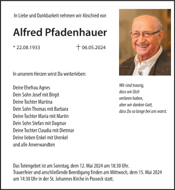 Traueranzeige von Alfred Pfadenhauer von Neue Presse Coburg