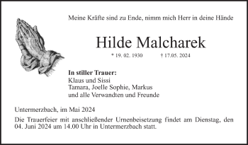 Traueranzeige von Hilde Malcharek von Neue Presse Coburg