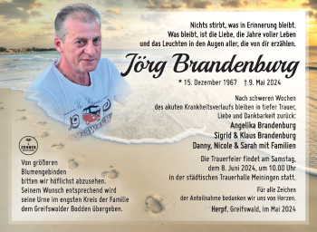 Traueranzeige von Jörg Brandenburg von Südthüringer Presse
