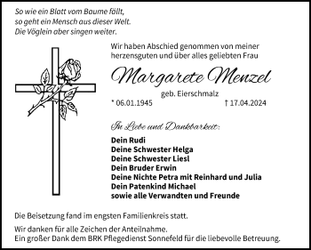 Traueranzeige von Margarete Menzel von Neue Presse Coburg