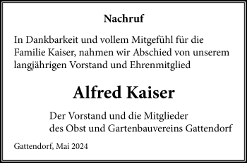 Traueranzeige von Alfred Kaiser von Frankenpost