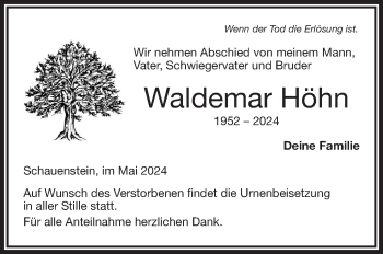 Traueranzeige von Waldemar Höhn von Frankenpost