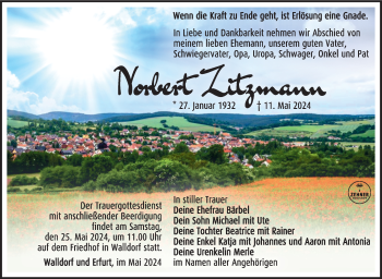 Traueranzeige von Norbert Zitzmann von Südthüringer Presse