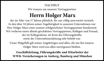 Traueranzeige von Holger Marx von Neue Presse Coburg