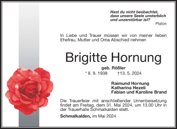 Traueranzeige von Brigitte Hornung von Südthüringer Presse