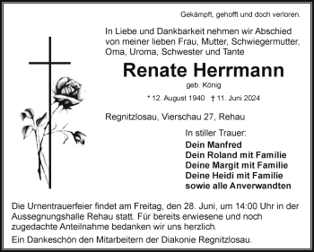 Traueranzeige von Renate Herrmann von Frankenpost