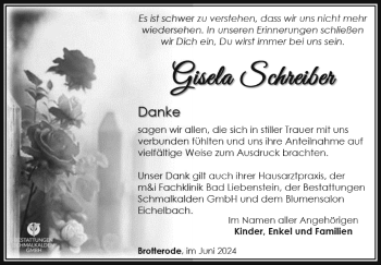 Traueranzeige von Gisela Schreiber von Südthüringer Presse