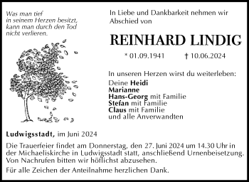 Traueranzeige von Reinhard Lindig von Neue Presse Coburg
