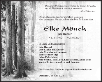 Traueranzeige von Elke Mönch von Südthüringer Presse