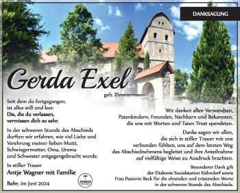 Traueranzeige von Gerda Exel von Südthüringer Presse