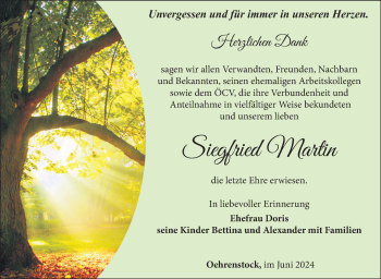 Traueranzeige von Siegfried Martin von Südthüringer Presse