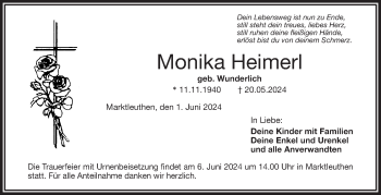 Traueranzeige von Monika Heimerl von Frankenpost