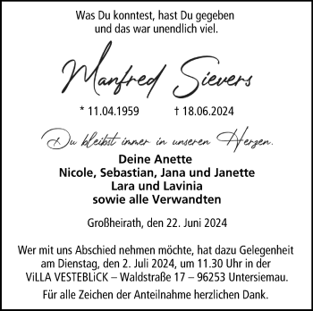 Traueranzeige von Manfred Sievers von Neue Presse Coburg