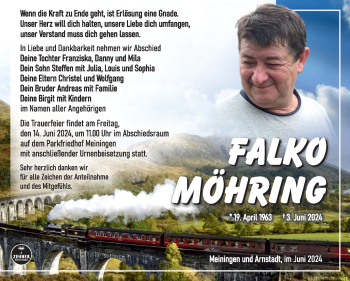 Traueranzeige von Falko Möhring von Südthüringer Presse