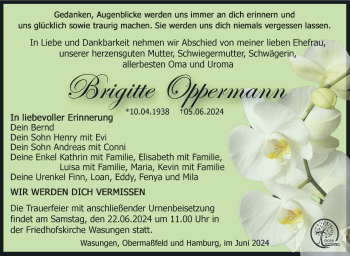 Traueranzeige von Brigitte Oppermann von Südthüringer Presse