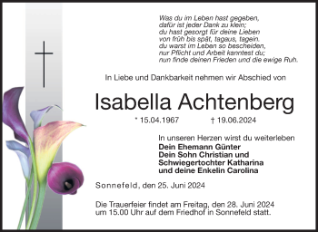 Traueranzeige von Isabella Achtenberg von Neue Presse Coburg