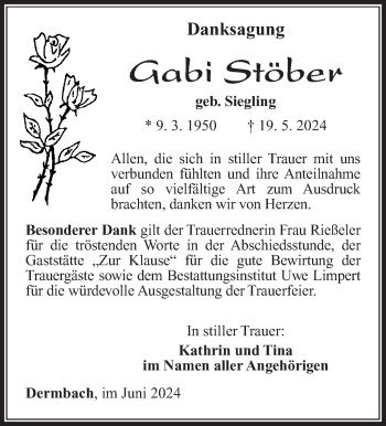 Traueranzeige von Gabi Stöber von Südthüringer Presse