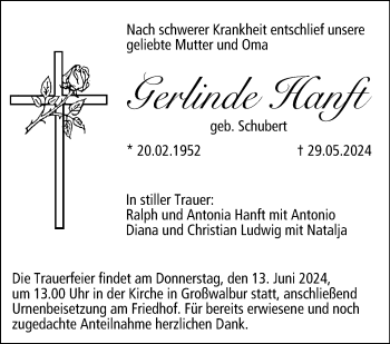 Traueranzeige von Gerlinde Hanft von Neue Presse Coburg