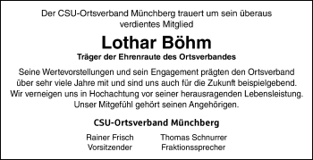 Traueranzeige von Lothar Böhm von Frankenpost