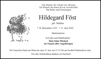 Traueranzeige von Hildegard Föst von Frankenpost