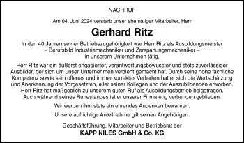 Traueranzeige von Gerhard Ritz von Neue Presse Coburg