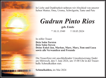 Traueranzeige von Gudrun Pinto Rios von Südthüringer Presse