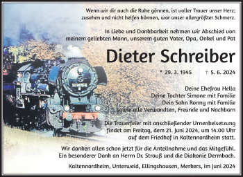 Traueranzeige von Dieter Schreiber von Südthüringer Presse