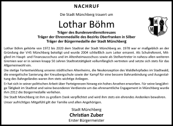 Traueranzeige von Lothar Böhm von Frankenpost