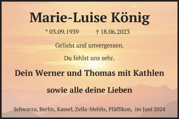 Traueranzeige von Marie-Luise König von Südthüringer Presse