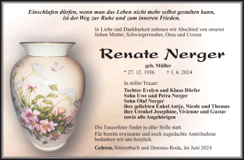 Traueranzeige von Renate Nerger von Südthüringer Presse