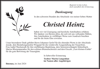 Traueranzeige von Christel Heintz von Südthüringer Presse