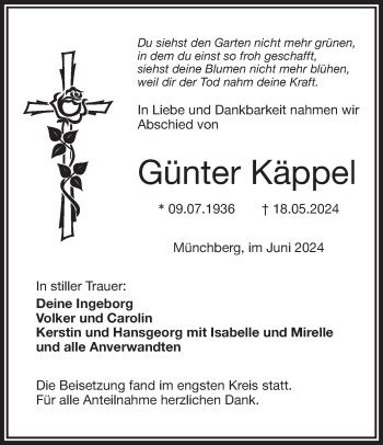 Traueranzeige von Günter Käppel von Frankenpost