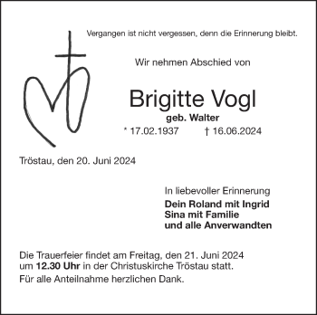 Traueranzeige von Brigitte Vogl von Frankenpost