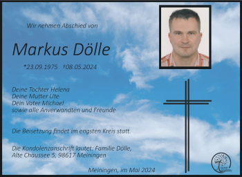 Traueranzeige von Markus Dölle von Südthüringer Presse