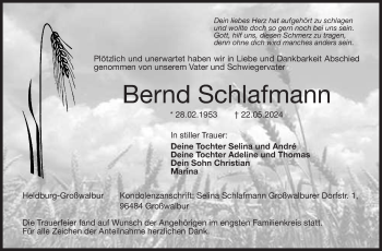 Traueranzeige von Bernd Schlafmann von Südthüringer Presse