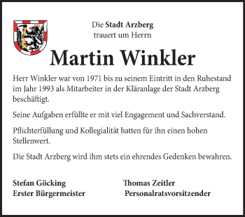 Traueranzeige von Martin Winkler von Frankenpost