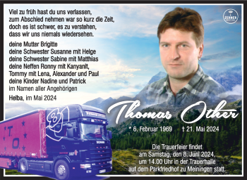 Traueranzeige von Thomas Other von Südthüringer Presse