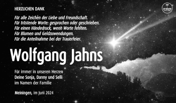 Traueranzeige von Wolfgang Jahns von Südthüringer Presse